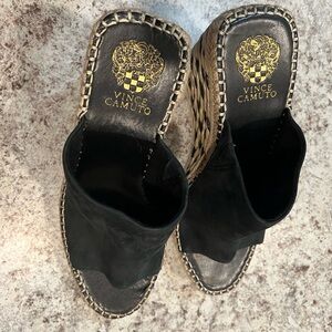 Vince Camuto Black and Tan Woven Wedges